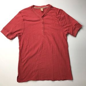 Red Henley Quarter Button Mens T-Shirt, Medium